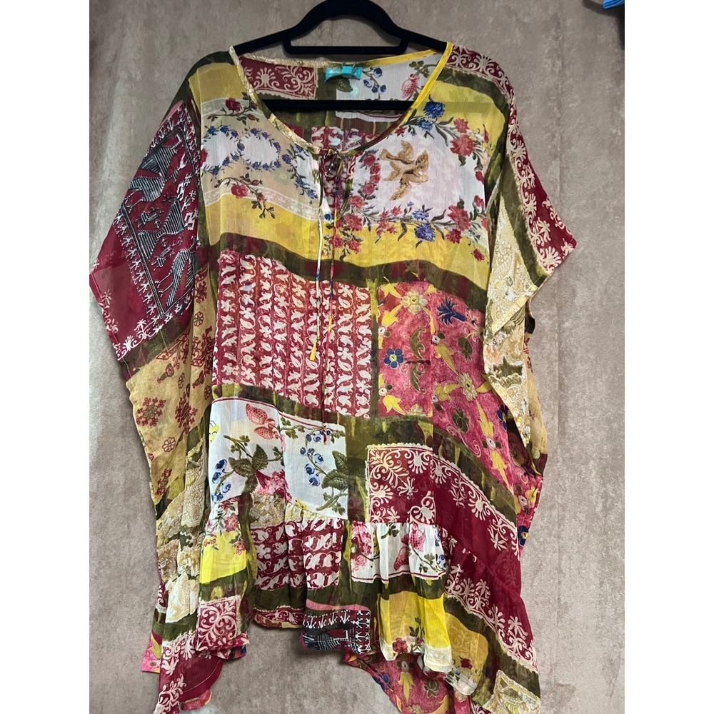 Antica Sartoria Giacomo Cinque Patchwork Tassel Kaftan Top Multicolor Boho NEW